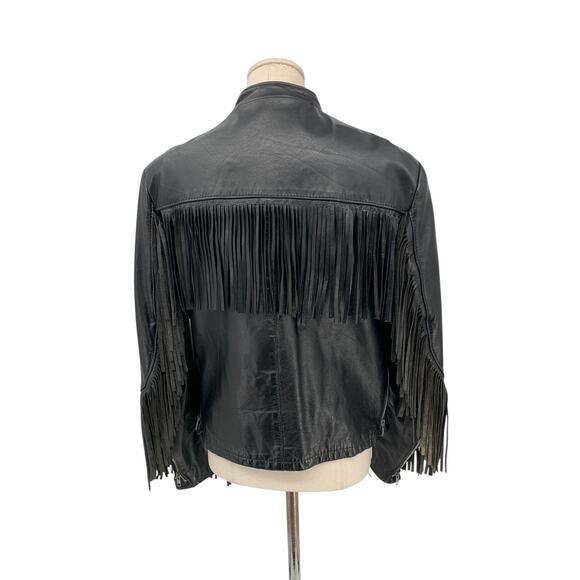 Vintage Black Leather Fringe Motorcycle Biker Jacket Women's Med - Picture 4 of 16